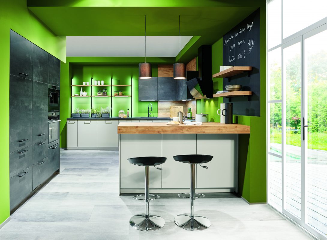 keuken met groene muren