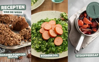 Bananen pompoen muffins, boerenkoolstamppot en stoofpeer sap